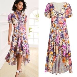 Marchesa Notte Floral Eyelet High Low Midi Dress Size 16